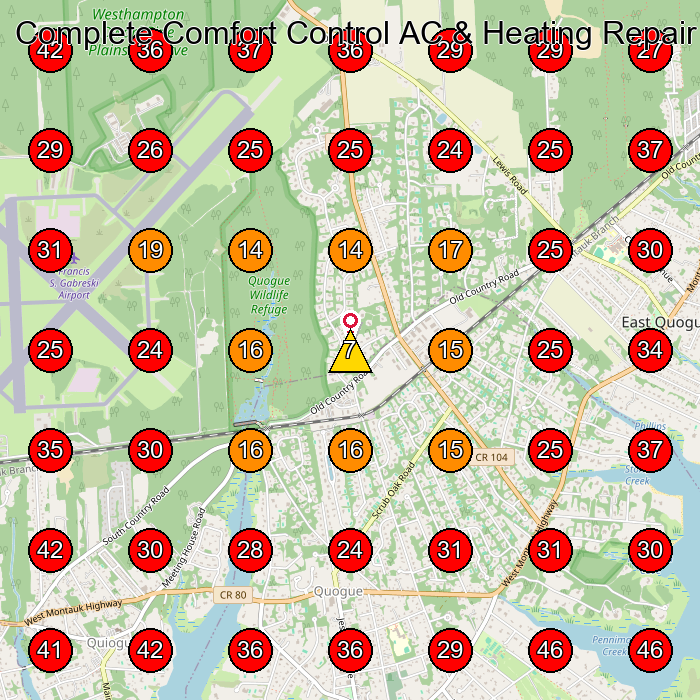 Complete Comfort Control AC & Heating Repair GeoGrid visibility map for Martial Arts School in East Quogue